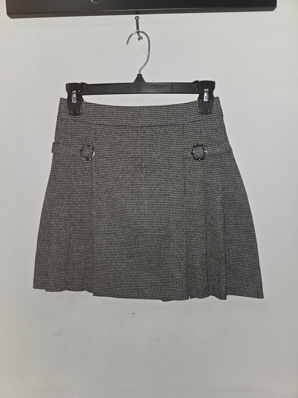 Mango Gray Plaid Mini Skirt with Buckle Accents